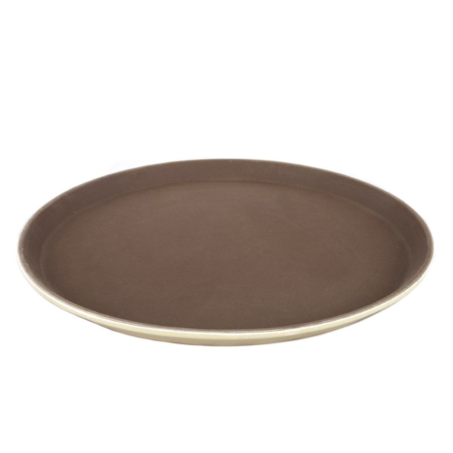 Round Non-Slip Fiberglass Tray 14" (Brown)