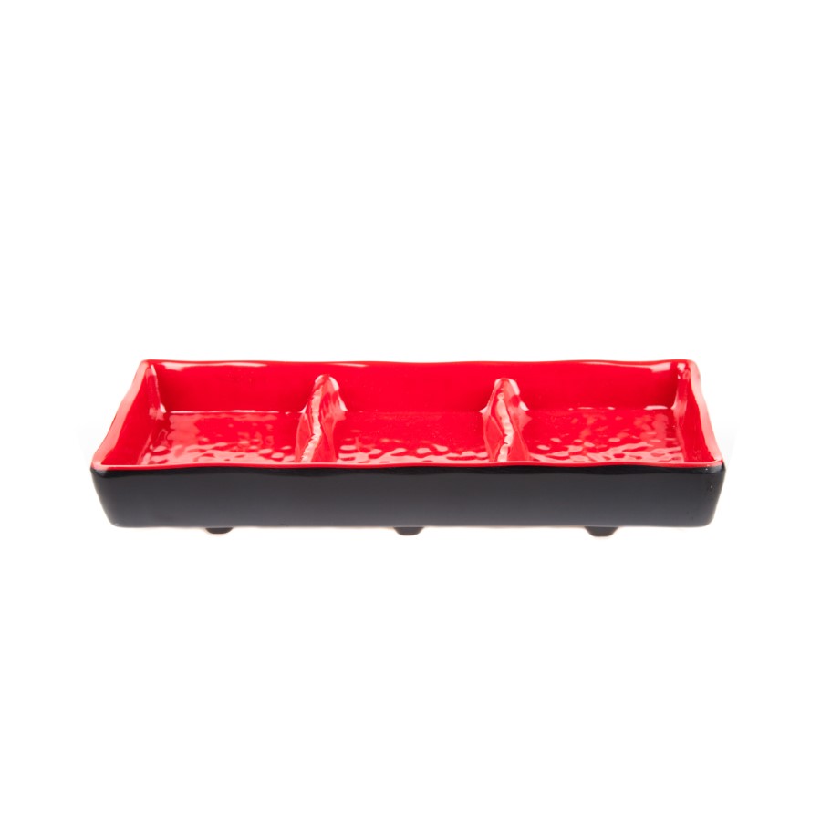 3 Compartment Rectangle Sauce Dish (Black-Red)