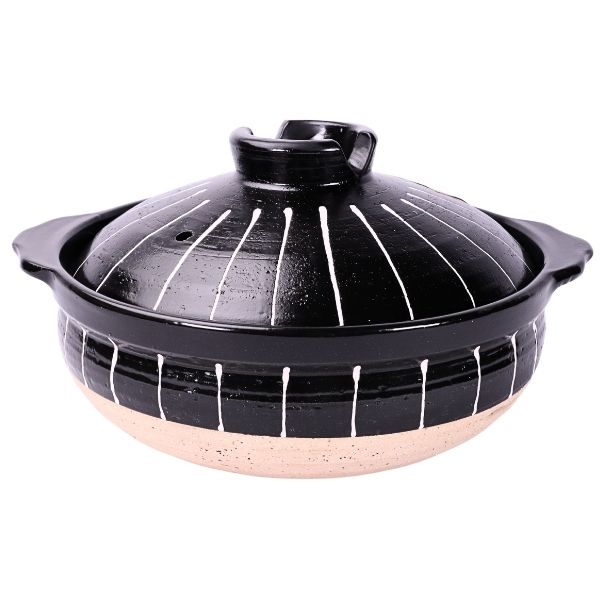 หม้อดินเผาดำลายขีดสีขาว 27 ซม.