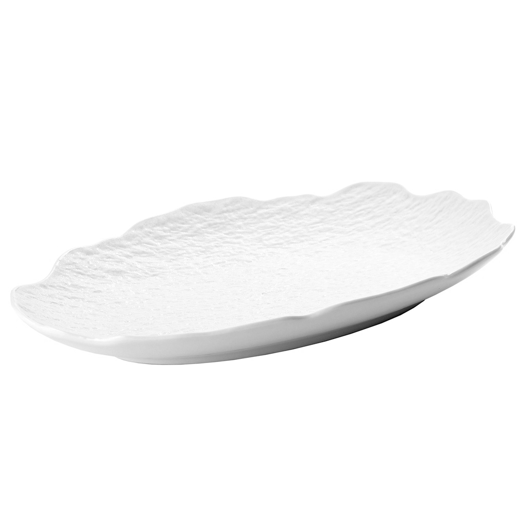 จานวงรีขอบหยักลายหินสีขาว 12 นิ้ว