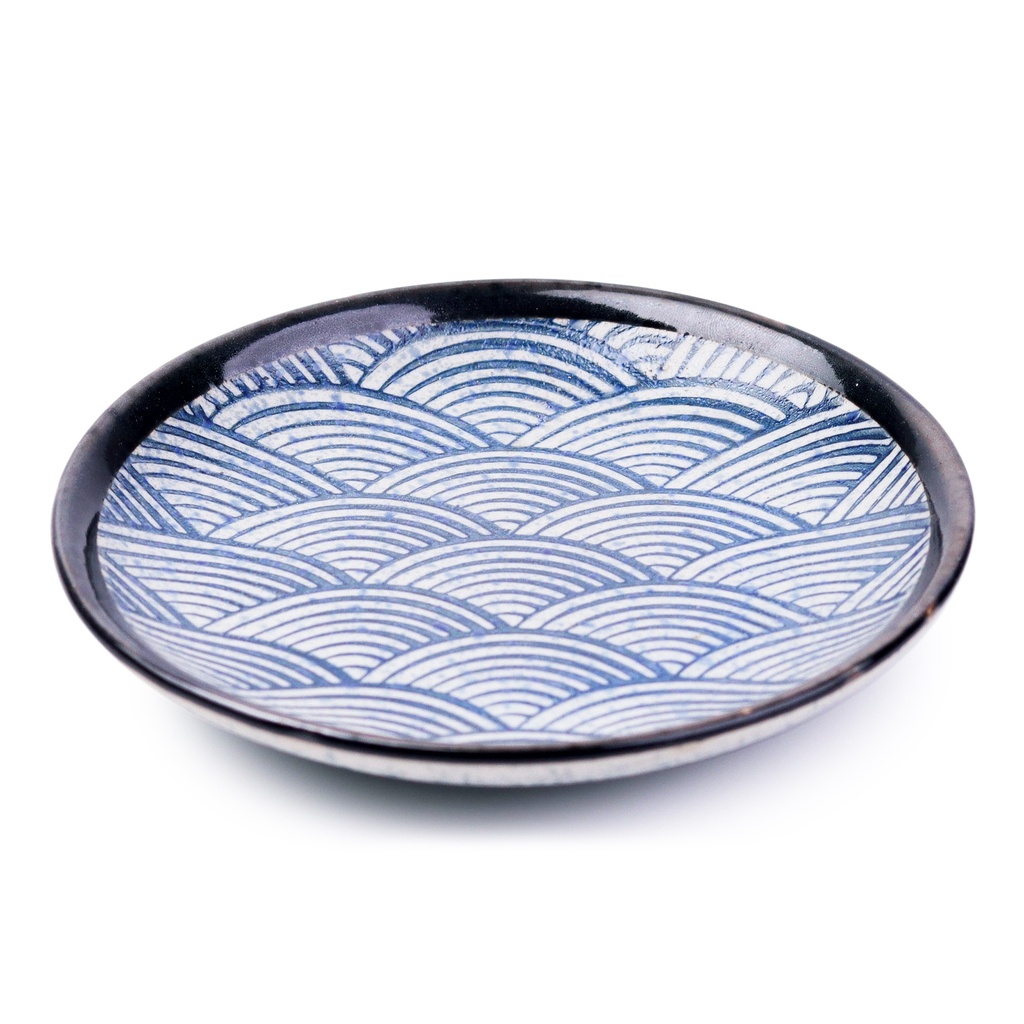 จานแบ่งลายคลื่นสีน้ำเงิน 5 นิ้ว