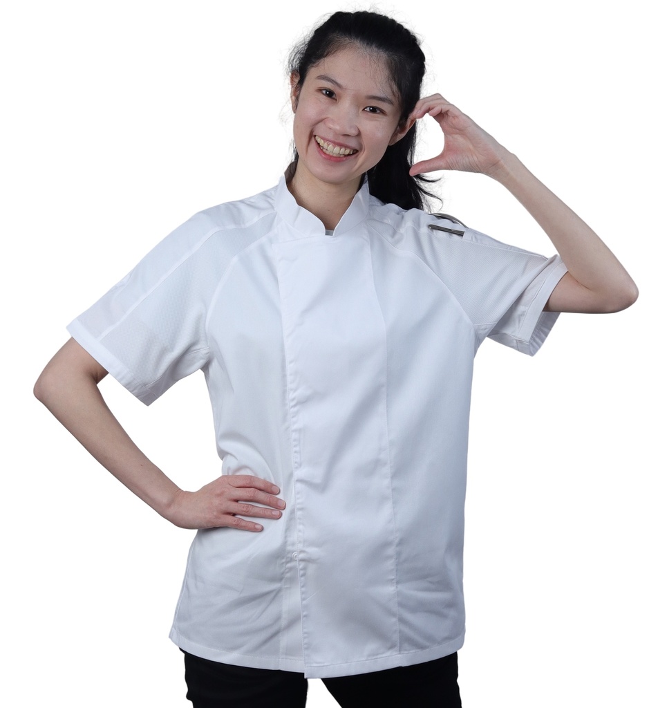 ชุดเชฟแขนสั้นสีขาวซ่อนรังดุม XL