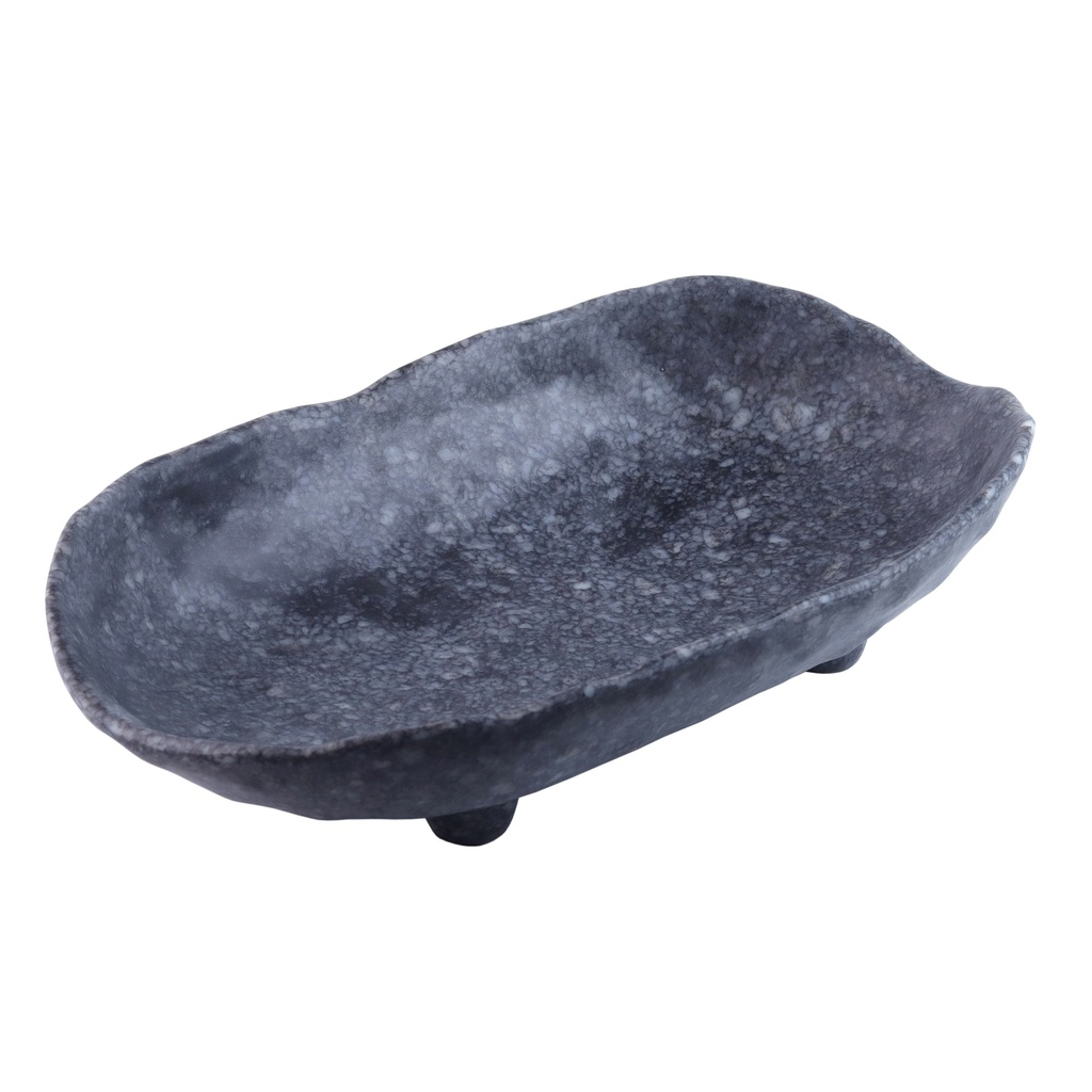 ชามวงรีก้นลึกลายหินอ่อนดำ 12 นิ้ว