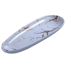[MLM0226] จานยาวทรงรี 11.5 นิ้ว White Marble (27-010)