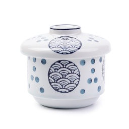 [CRM0988] ชุดถ้วยไข่ตุ๋นลายคลื่นสีน้ำเงิน