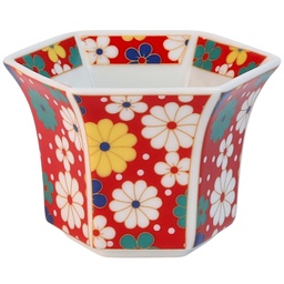 [CRM1102] แก้วลายดอกไม้เบิกบานหกเหลี่ยม 3 นิ้ว